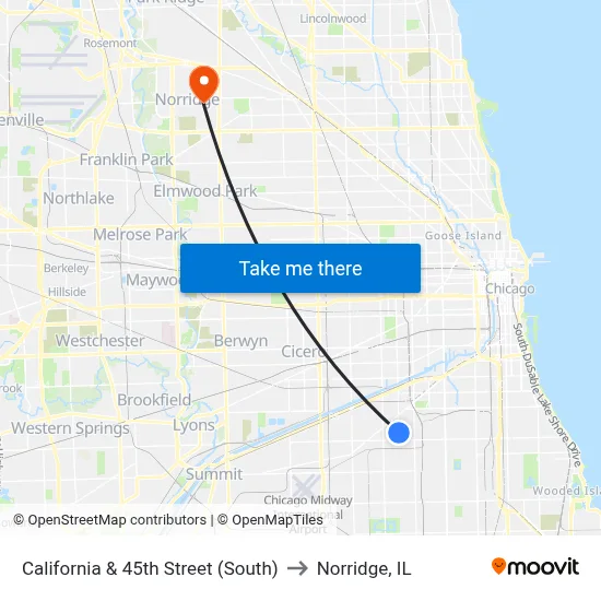 California & 45th Street (South) to Norridge, IL map