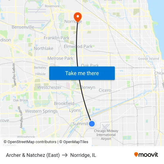 Archer & Natchez (East) to Norridge, IL map