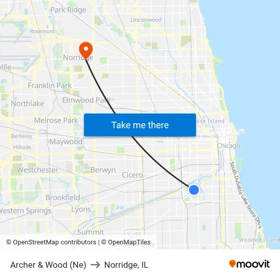 Archer & Wood (Ne) to Norridge, IL map