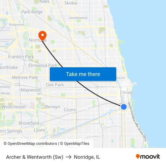 Archer & Wentworth (Sw) to Norridge, IL map