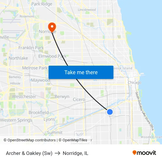 Archer & Oakley (Sw) to Norridge, IL map