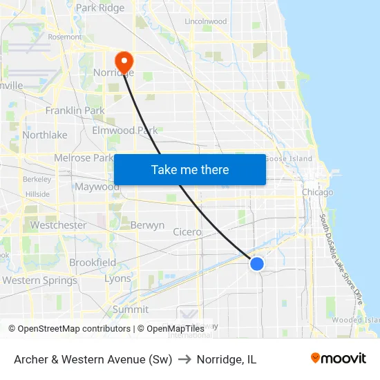 Archer & Western Avenue (Sw) to Norridge, IL map