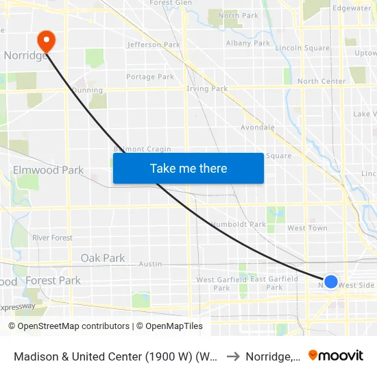 Madison & United Center (1900 W) (West) to Norridge, IL map