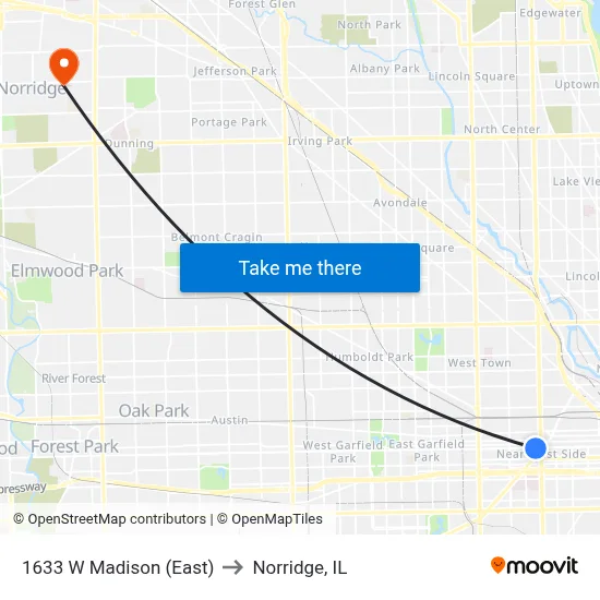 1633 W Madison (East) to Norridge, IL map