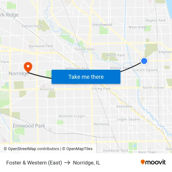 Foster & Western (East) to Norridge, IL map