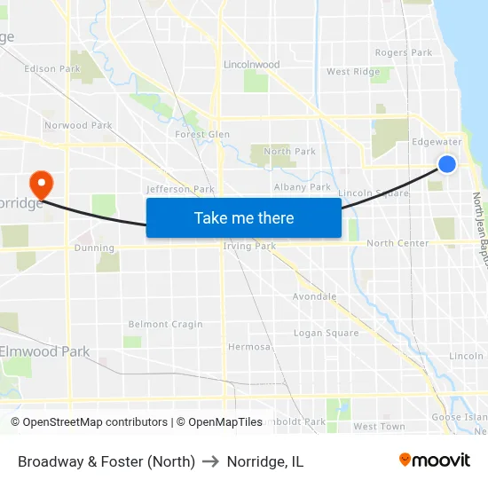 Broadway & Foster (North) to Norridge, IL map