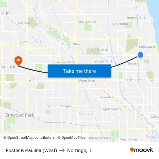 Foster & Paulina (West) to Norridge, IL map