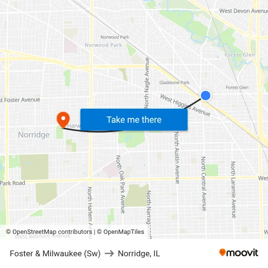 Foster & Milwaukee (Sw) to Norridge, IL map
