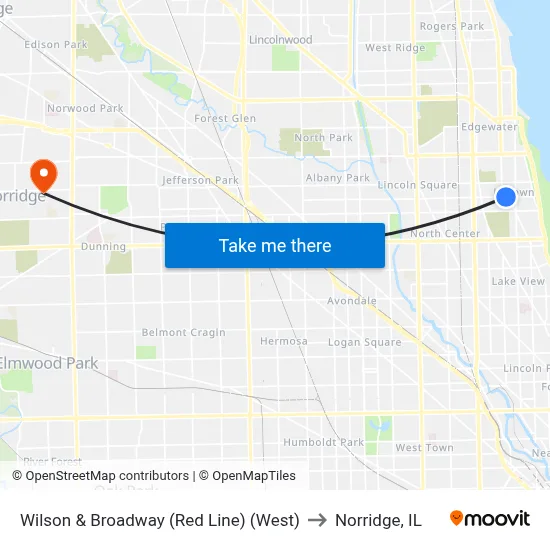 Wilson & Broadway (Red Line) (West) to Norridge, IL map