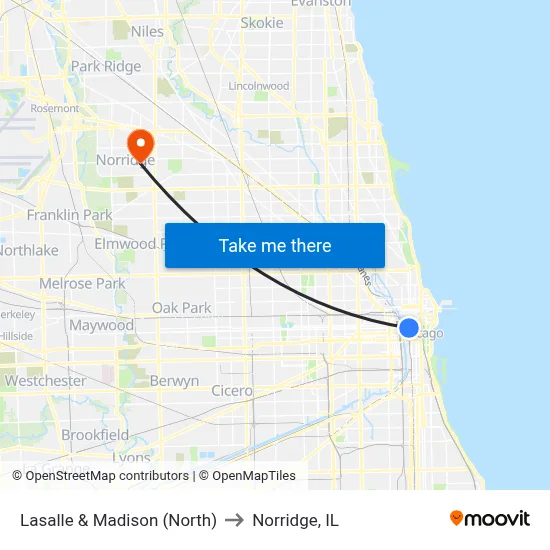 Lasalle & Madison (North) to Norridge, IL map