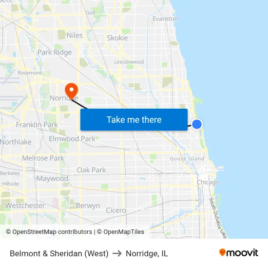 Belmont & Sheridan (West) to Norridge, IL map