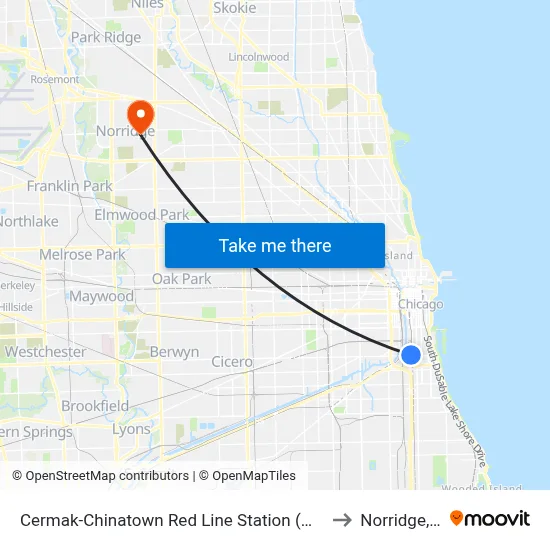 Cermak-Chinatown Red Line Station (West) to Norridge, IL map