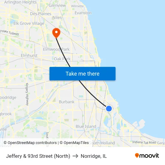 Jeffery & 93rd Street (North) to Norridge, IL map