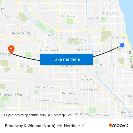 Broadway & Winona (North) to Norridge, IL map