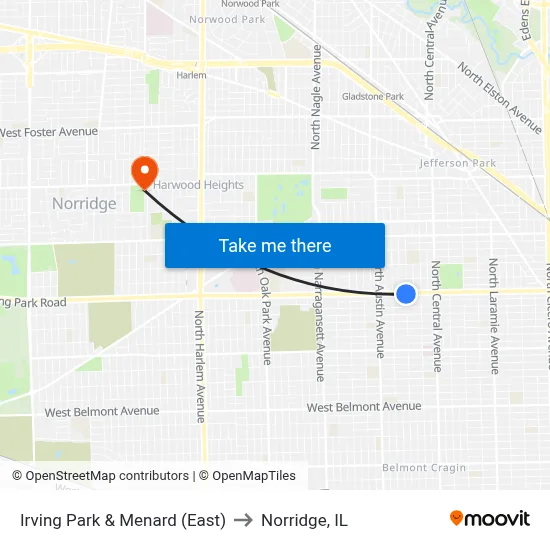 Irving Park & Menard (East) to Norridge, IL map