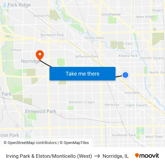 Irving Park & Elston/Monticello (West) to Norridge, IL map