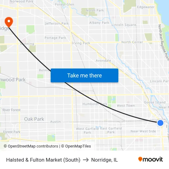Halsted & Fulton Market (South) to Norridge, IL map