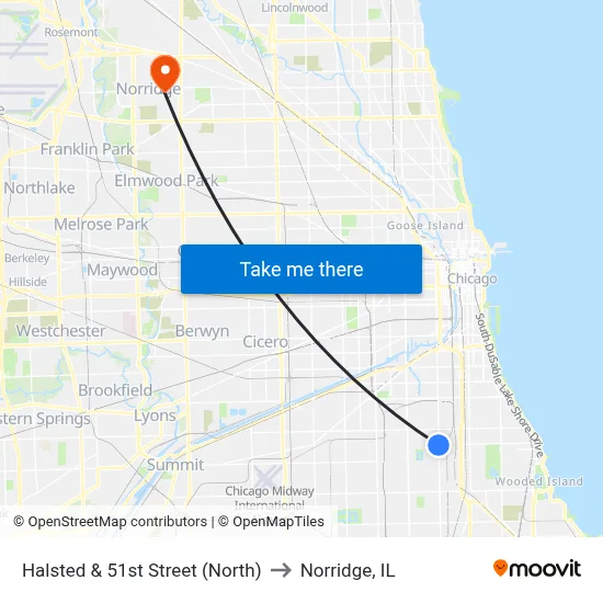 Halsted & 51st Street (North) to Norridge, IL map