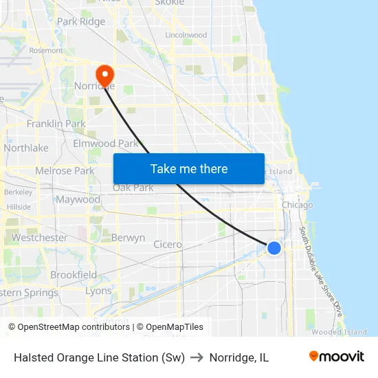 Halsted Orange Line Station (Sw) to Norridge, IL map