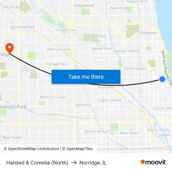 Halsted & Cornelia (North) to Norridge, IL map