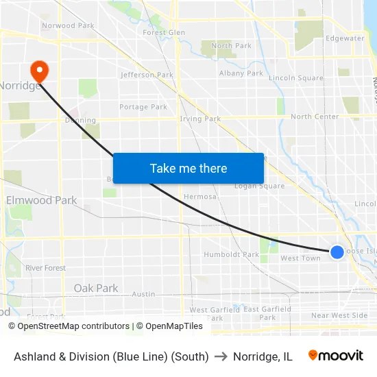 Ashland & Division (Blue Line) (South) to Norridge, IL map