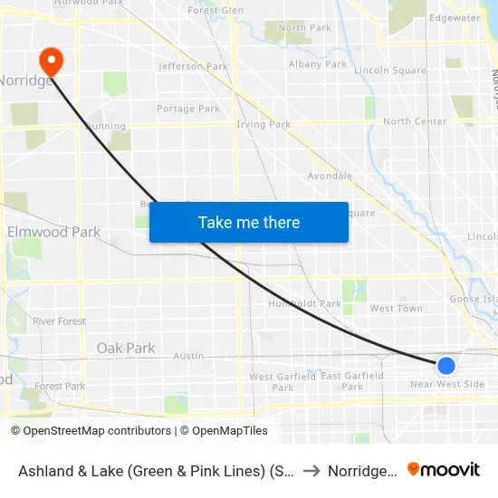 Ashland & Lake (Green & Pink Lines) (South) to Norridge, IL map