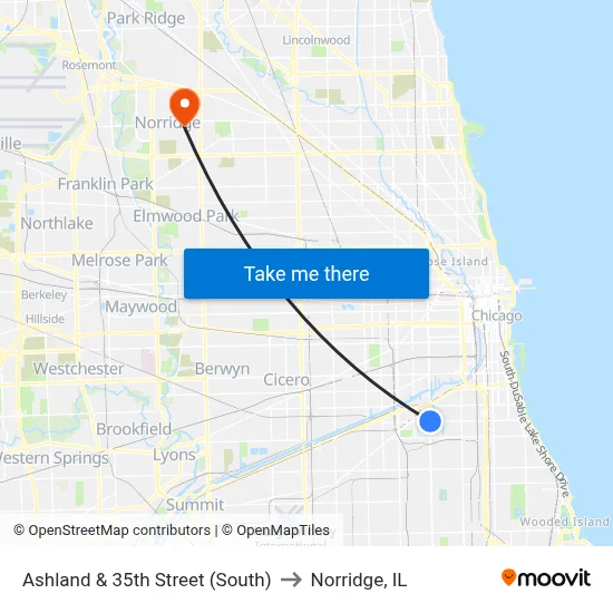 Ashland & 35th Street (South) to Norridge, IL map