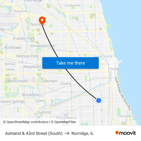 Ashland & 43rd Street (South) to Norridge, IL map