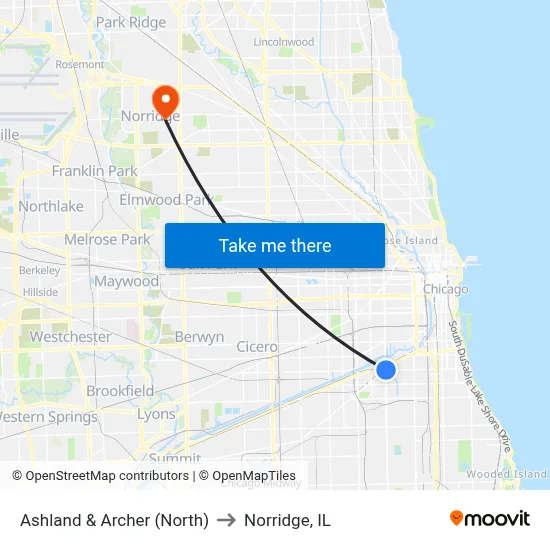 Ashland & Archer (North) to Norridge, IL map
