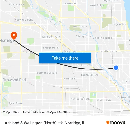 Ashland & Wellington (North) to Norridge, IL map