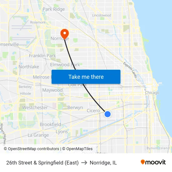 26th Street & Springfield (East) to Norridge, IL map