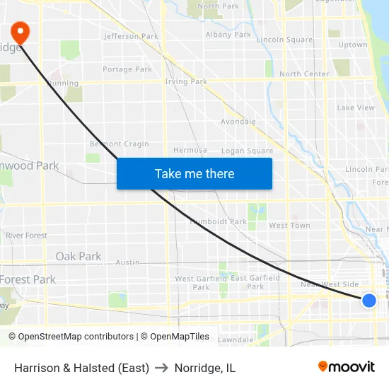 Harrison & Halsted (East) to Norridge, IL map