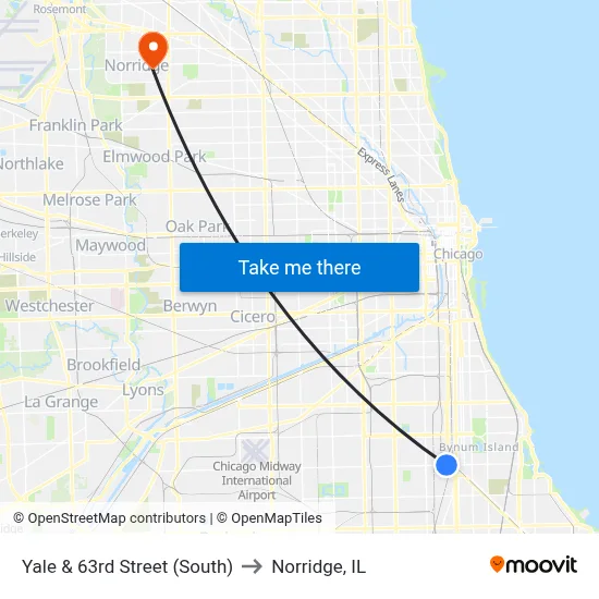 Yale & 63rd Street (South) to Norridge, IL map