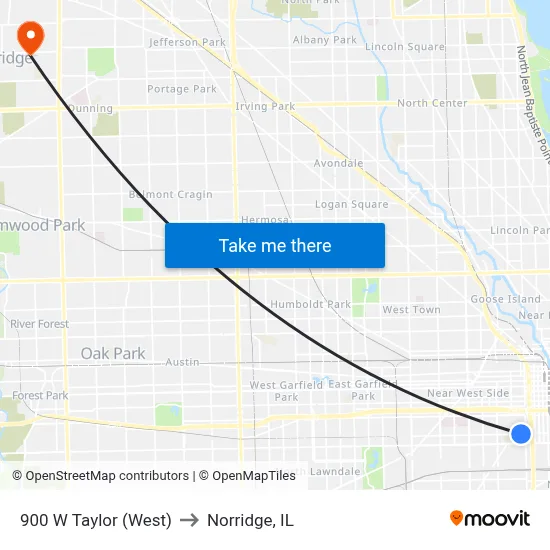 900 W Taylor (West) to Norridge, IL map