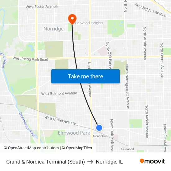Grand & Nordica Terminal (South) to Norridge, IL map