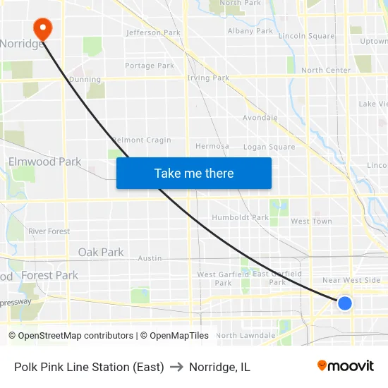 Polk Pink Line Station (East) to Norridge, IL map