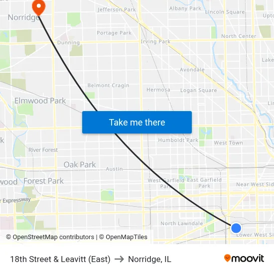 18th Street & Leavitt (East) to Norridge, IL map