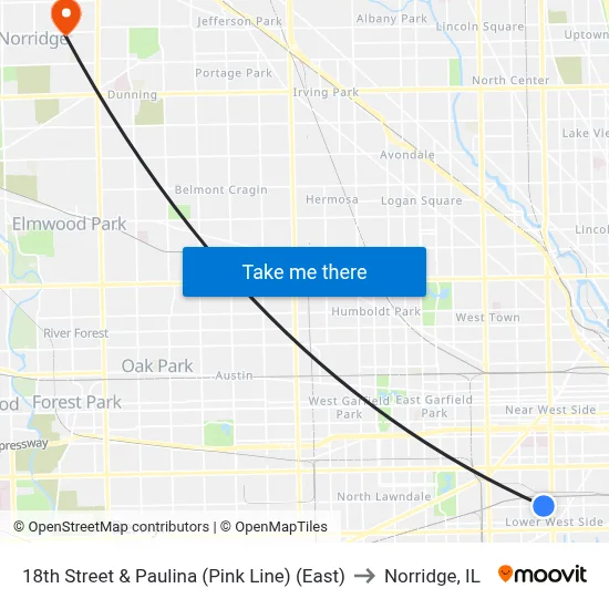 18th Street & Paulina (Pink Line) (East) to Norridge, IL map