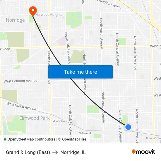 Grand & Long (East) to Norridge, IL map