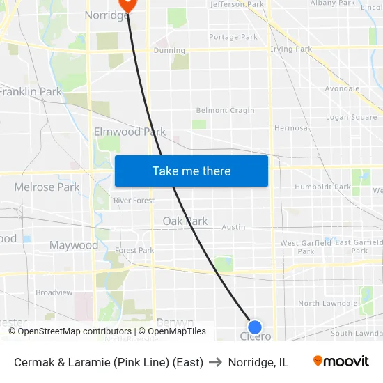Cermak & Laramie (Pink Line) (East) to Norridge, IL map