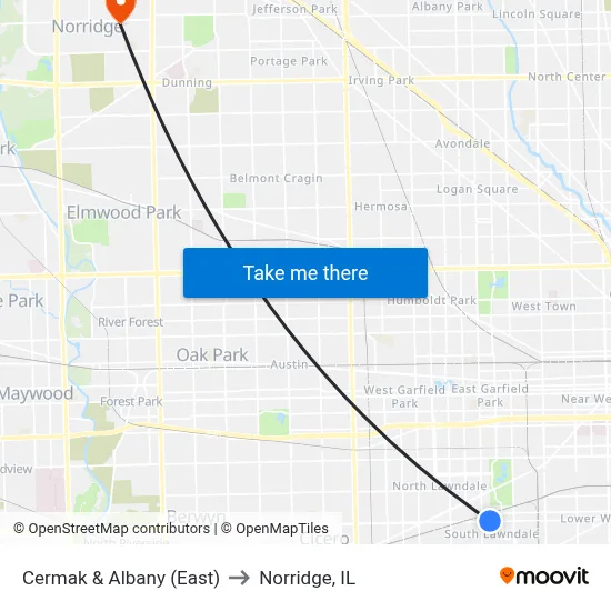 Cermak & Albany (East) to Norridge, IL map