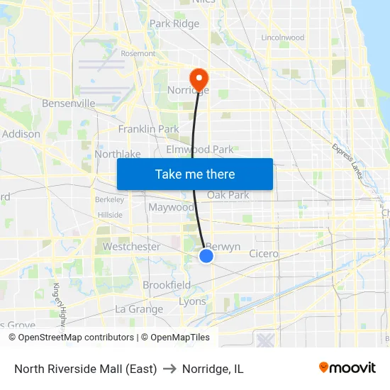 North Riverside Mall (East) to Norridge, IL map