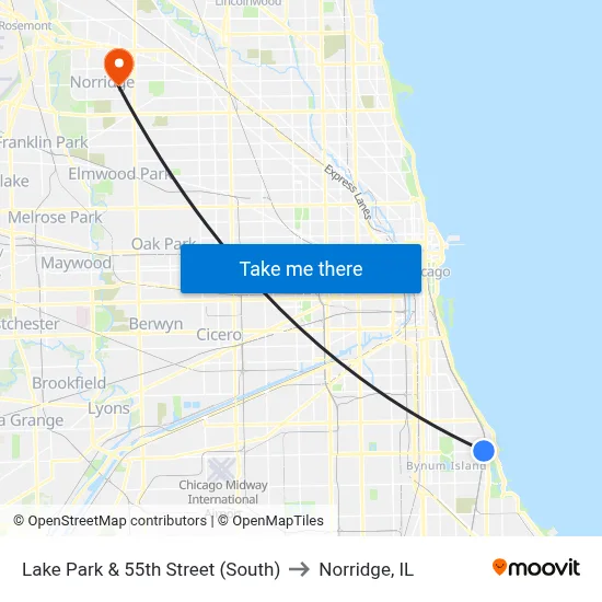 Lake Park & 55th Street (South) to Norridge, IL map