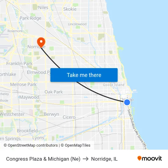 Congress Plaza & Michigan (Ne) to Norridge, IL map