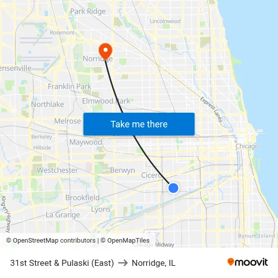 31st Street & Pulaski (East) to Norridge, IL map