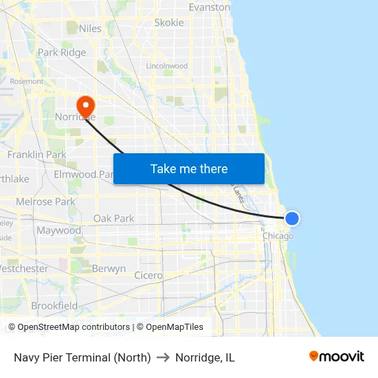 Navy Pier Terminal (North) to Norridge, IL map
