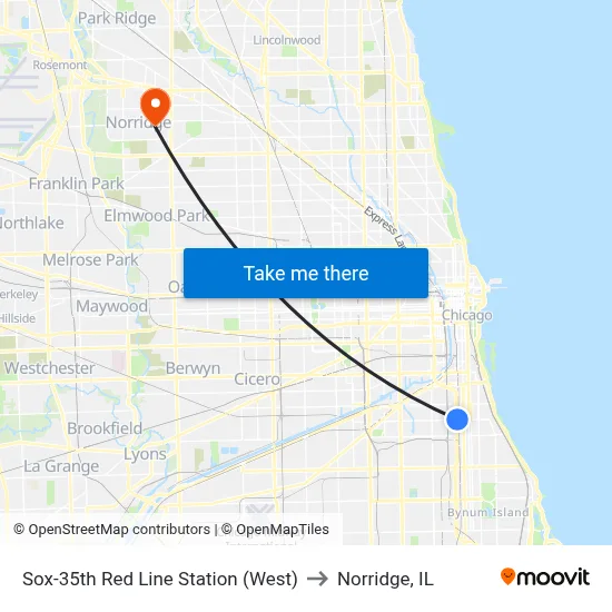 Sox-35th Red Line Station (West) to Norridge, IL map