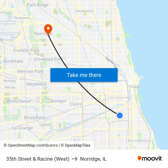 35th Street & Racine (West) to Norridge, IL map