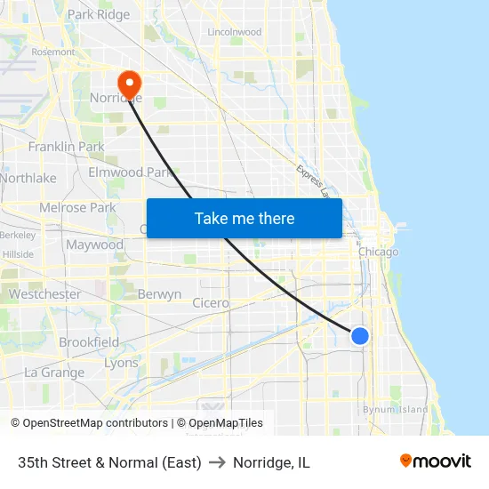 35th Street & Normal (East) to Norridge, IL map