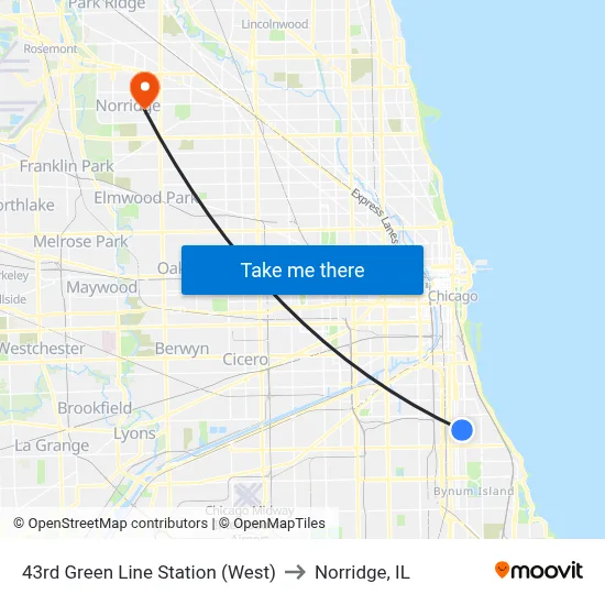 43rd Green Line Station (West) to Norridge, IL map